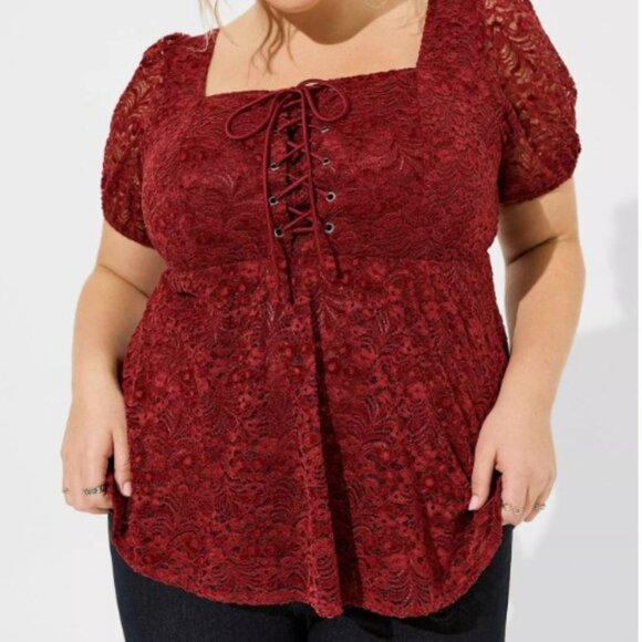 Red Chenille lace Peasant Style Top - Picture 2 of 4